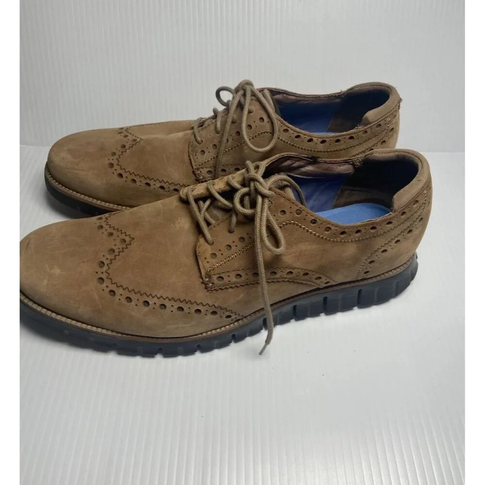 MARK NASON Short Wing Tip Brown Leather Mens 12 Dress Shoes Suede Tan Rockabilly